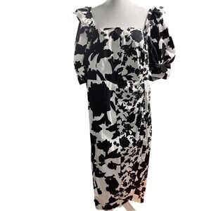 NWOT Christopher John Rogers Target Black White Floral Puff Sleeve Dress 16W 18W